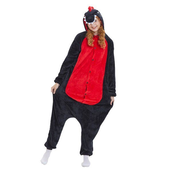 Пижама Кигуруми взрослая BearWear Дракон/Динозавр черно-красный, K1W1-0197
